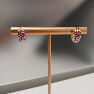 New Stunning Pink and White Gold Filled Mini Hoop Snap Earrings From Goldoro